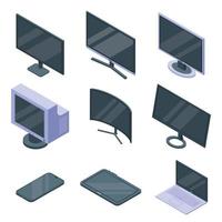 Monitor icons set, isometric style vector