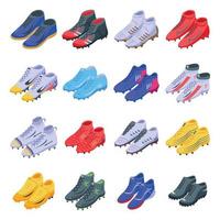 conjunto de iconos de botas de fútbol, estilo isométrico vector