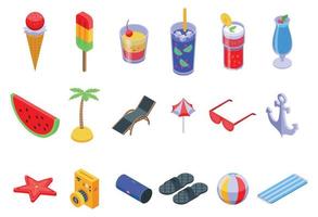 Summer party icons set, isometric style vector