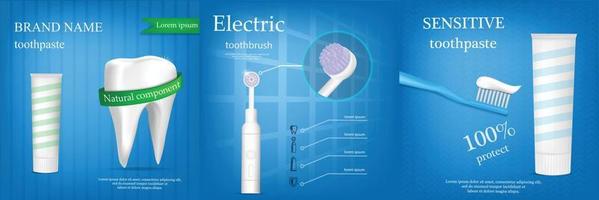 Conjunto de concepto de banner de cepillo de dientes, estilo realista vector