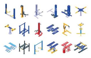 Car lift icons set, isometric style vector