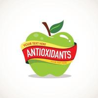 Fresh green apple symbolic icon with antioxidants custom text on curve ribbon for healthcare or organic product use vector