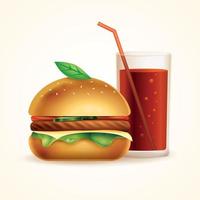 hamburguesa y refresco comida rápida conjunto ilustración vectorial vector