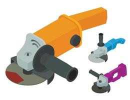 Angle grinder icons set, isometric style vector