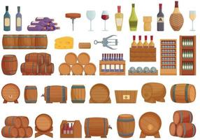 Wine cellar icons set cartoon vector. Barrel keg