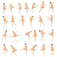 Ballet school icons set, cartoon style vector