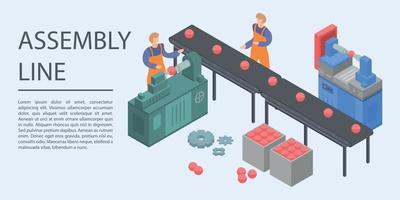 Assembly line concept banner, isometric style vector