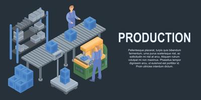 Box line production concept banner, isometric style vector