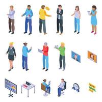 Meeting icons set, isometric style vector