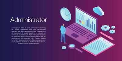 Network administrator concept banner, isometric style vector