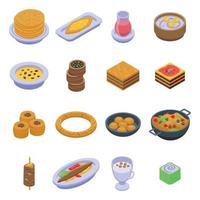 Turkish food icons set, isometric style vector