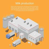 banner de concepto de producción de leche, estilo isométrico vector