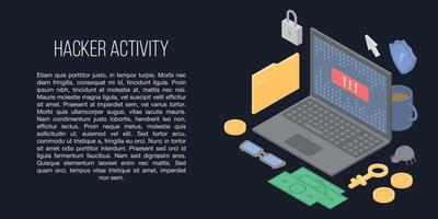 Hacker activity concept banner, isometric style vector