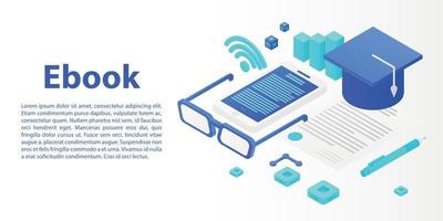 Ebook concept banner, isometric style vector
