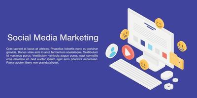 Social media marketing concept banner, isometric style vector