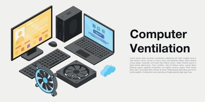 banner de concepto de ventilación de computadora, estilo isométrico vector