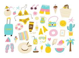 Summer set with hand drawn beach elements. Vector illustrations