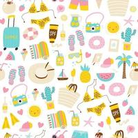 Seamless summer pattern with hand drawn beach elements. Vector illustrations