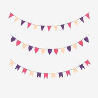 Vector Illustration of Colorful Garlands on white background. Rainbow colors buntings and flags. Holiday set. Festive flags