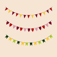 Vector Illustration of Colorful Garlands on white background. Rainbow colors buntings and flags. Holiday set. Festive flags