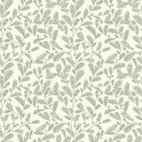 Seamless vector green sage color line leaf and twig pattern on beige background. Hand drawn floral botanical wallpaper.