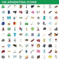 100 argentina icons set, cartoon style vector