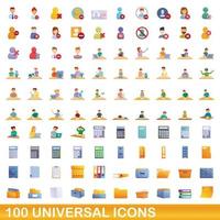 100 universal icons set, cartoon style vector