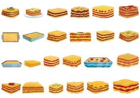 Lasagna icons set, cartoon style vector
