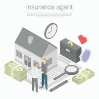 Insurance agent concept background, isometric style vector