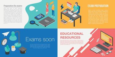 Preparation for exams banner set, isometric style vector