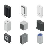 Air purifier icons set, isometric style vector