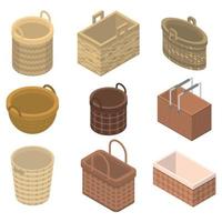 Wicker icons set, isometric style vector