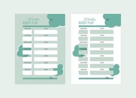 Two variants of the weekly budget planner with pastel green elements vector