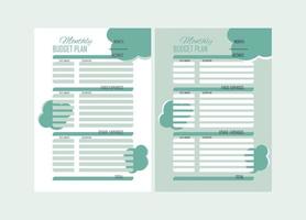 Two variants of monthly budget planner in pastel color vector