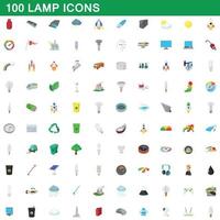 100 lamp icons set, cartoon style vector