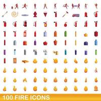 100 iconos de fuego, estilo de dibujos animados vector