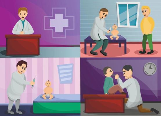 Pediatrician banner set, cartoon style