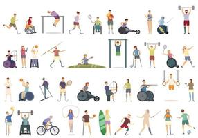 Disabled sport icons set cartoon vector. Handicap athlete vector