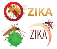 Conjunto de iconos de virus zika, estilo de dibujos animados