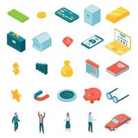 Millionaire icons set, isometric style vector