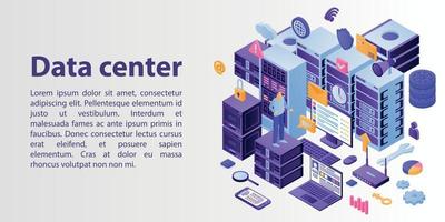 Data center network concept banner, isometric style vector