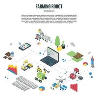 Smart farming robot concept banner, isometric style vector