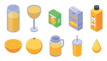 Juice orange icons set, isometric style vector