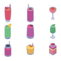 Smoothie icons set, isometric style vector