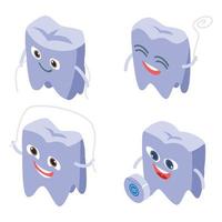 conjunto de iconos de hilo dental, estilo isométrico vector