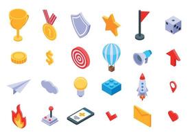 Gamification icons set, isometric style vector