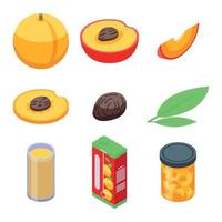 Peach icons set, isometric style vector