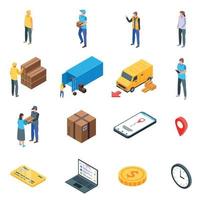 Parcel delivery icons set, isometric style vector