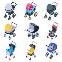 Pram icons set, isometric style vector