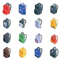 Backpack icons set, isometric style vector